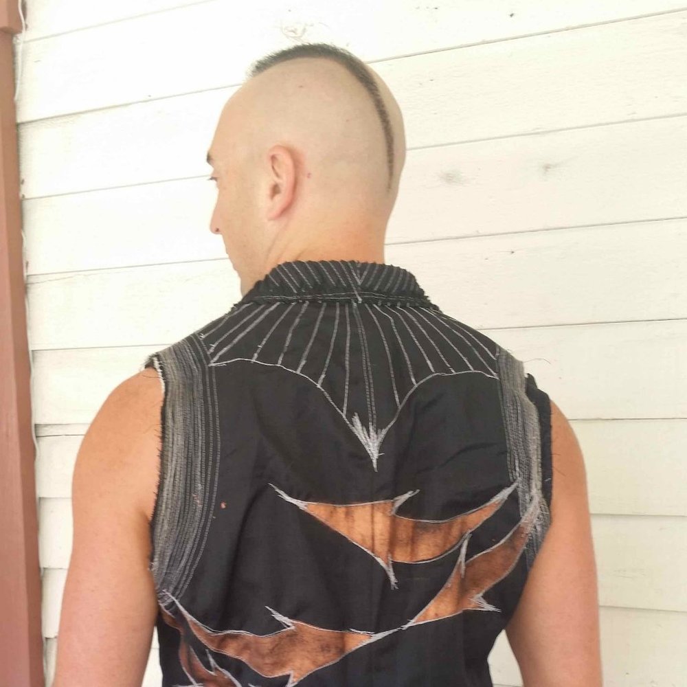 XANADU DESIGNS Black Panther Inspired, Upcycled mens suit coat, made into vest. - Picture 3 of 14
